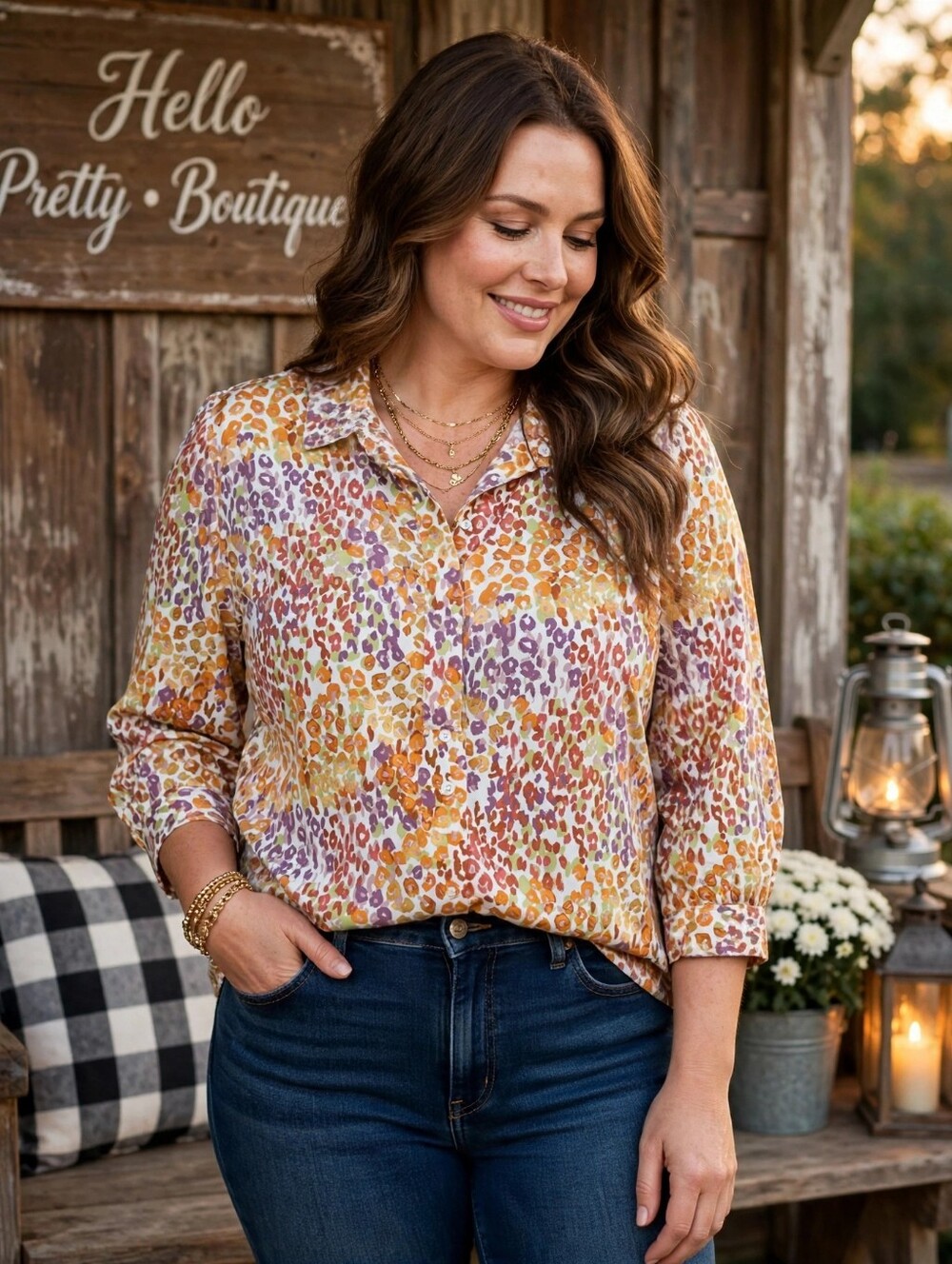 Chico's Blouse Size 4 20/22 Floral Button Back 3/4 Sleeve Fall